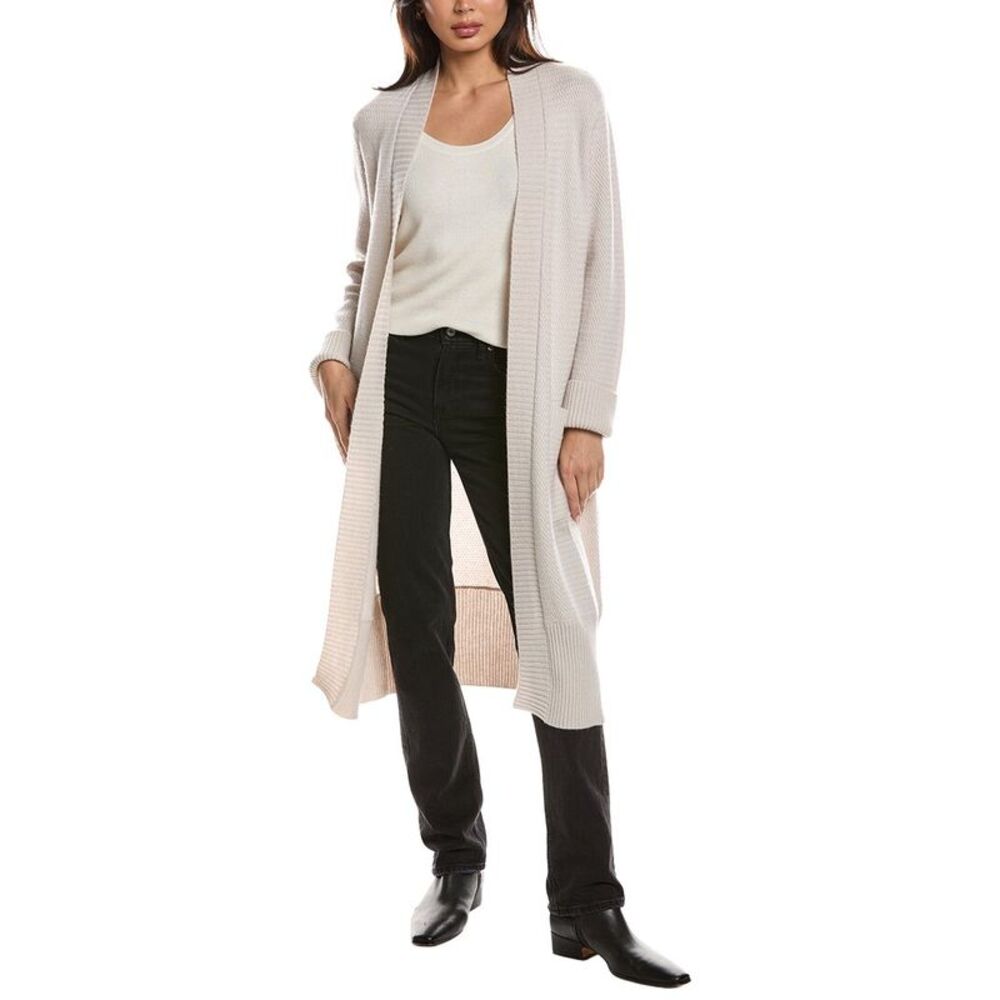 Forte Cashmere Womens Textured 100% Cashmere Duster Cardigan, Beige